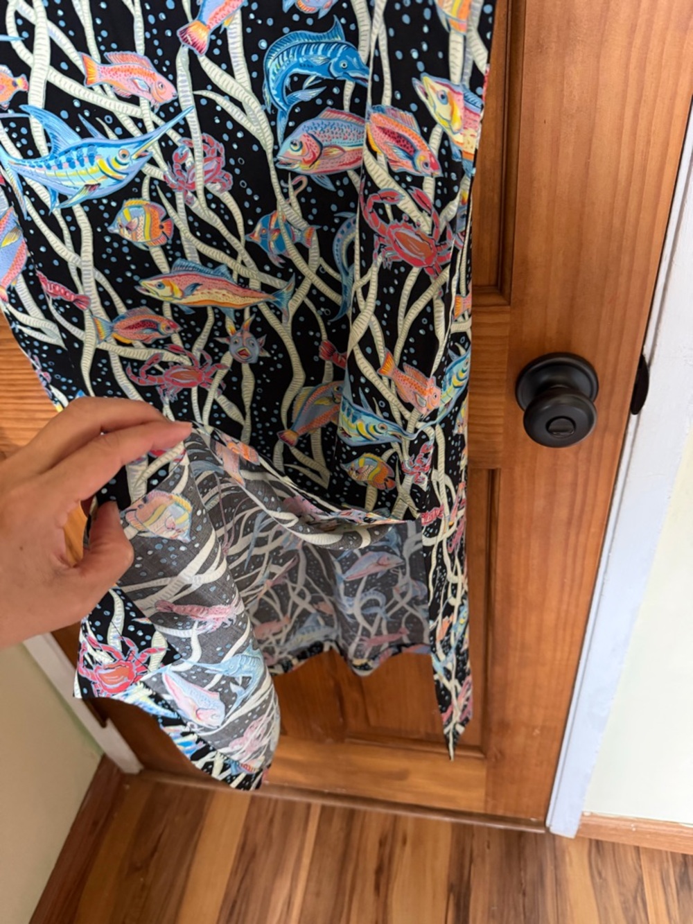 Reyn Spooner Black Maxi Dress with Multicolor Fish Print - Picture 2 of 7
